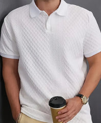 Men's Casual Striped Short Sleeve Polo Shirt – White