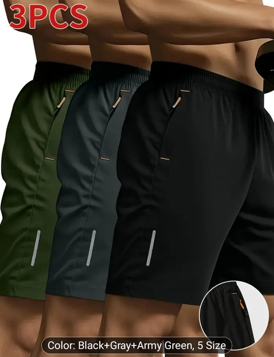 3pcs Men’s Solid Color Athletic Shorts – High-Performance Comfort for Every Move