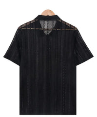 Men's Stylish Black Mesh Short-Sleeve Button-Up Shirt – Summer Casual