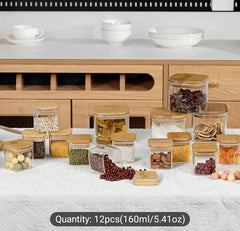 12-Piece 5oz Glass Spice Jar Set with Bamboo Lids