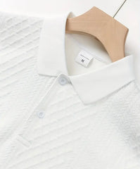 Men's Casual Striped Short Sleeve Polo Shirt – White