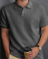 Men's Stylish gray Mesh Short-Sleeve Button-Up Shirt – Summer Casual Knitwear