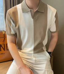 Men's Casual Striped Short Sleeve Polo Shirt – Navy & White