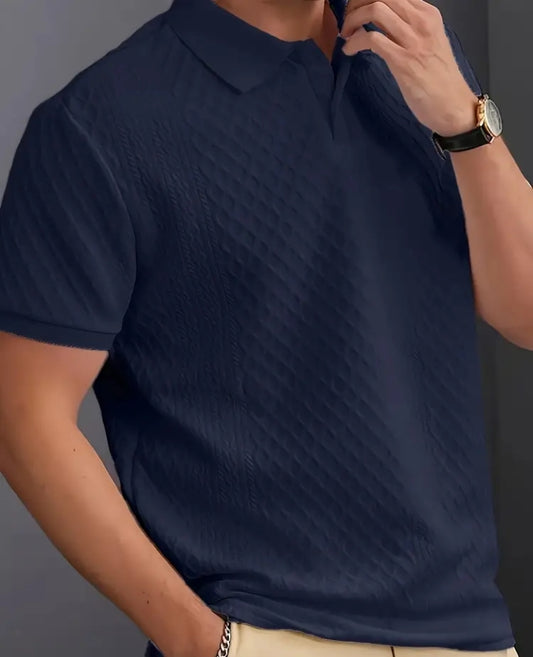 Men's Casual Striped Short Sleeve Polo Shirt – Blue