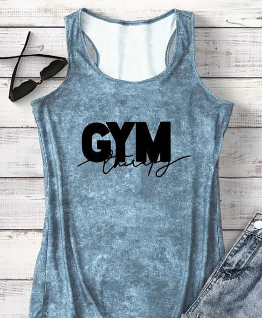 Women'S Casual Sleeveless Tank Top with "" Letter Print - Soft Green, Round Neck, Stretchy Fabric, Perfect for Fitness & Casual Attire, Tank Top