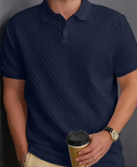Men's Casual Striped Short Sleeve Polo Shirt – Blue