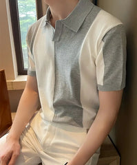 Men's Casual Striped Short Sleeve Polo Shirt – Navy & White