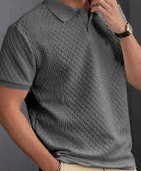 Men's Stylish gray Mesh Short-Sleeve Button-Up Shirt – Summer Casual Knitwear