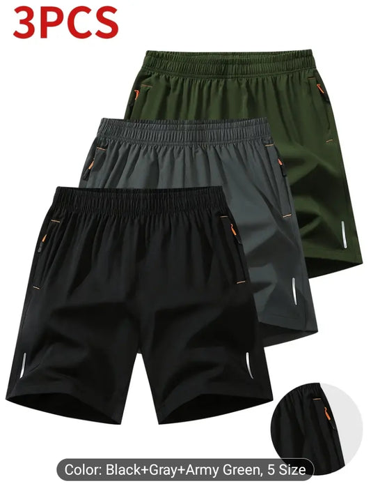 3pcs Men’s Solid Color Athletic Shorts – High-Performance Comfort for Every Move