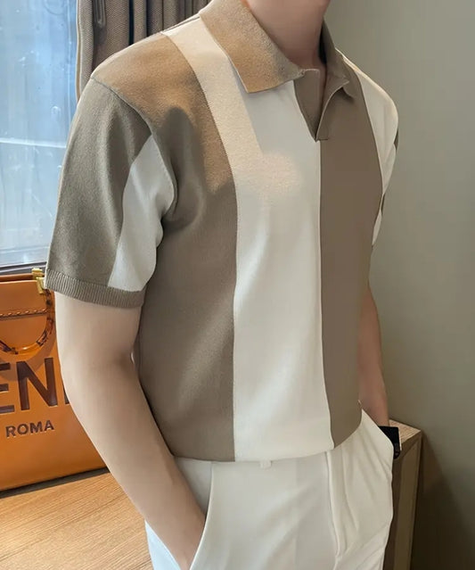 Men's Casual Striped Short Sleeve Polo Shirt – Navy & White