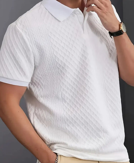 Men's Casual Striped Short Sleeve Polo Shirt – White