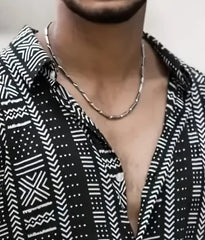 Guireniao Men's Casual Short Sleeve Shirt – Black & White Geometric Print