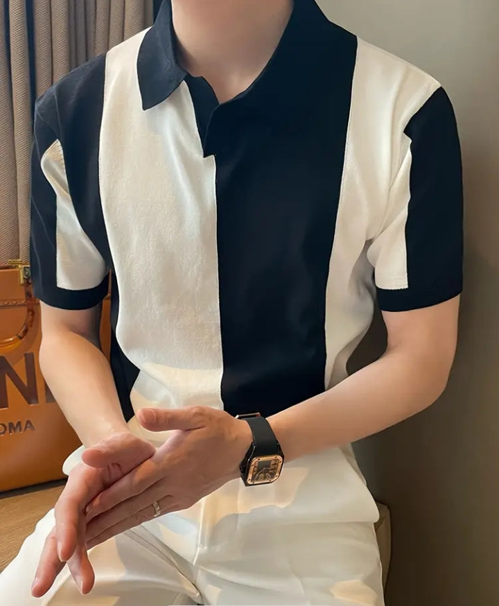 Men's Casual Striped Short Sleeve Polo Shirt – Navy & White