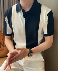 Men's Casual Striped Short Sleeve Polo Shirt – Navy & White