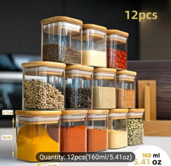 12-Piece 5oz Glass Spice Jar Set with Bamboo Lids