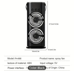 Dual-Head Spray Fan USB Cooler, desktop fan