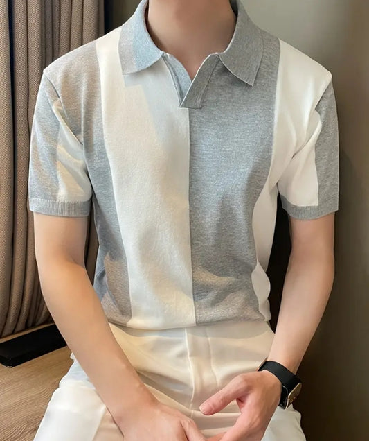 Men's Casual Striped Short Sleeve Polo Shirt – Navy & White