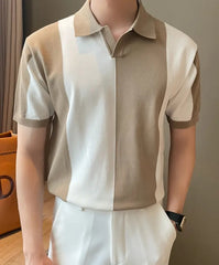 Men's Casual Striped Short Sleeve Polo Shirt – Navy & White