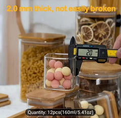 12-Piece 5oz Glass Spice Jar Set with Bamboo Lids