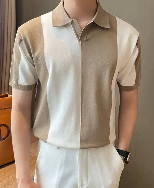 Men's Casual Striped Short Sleeve Polo Shirt – Navy & White