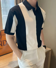 Men's Casual Striped Short Sleeve Polo Shirt – Navy & White